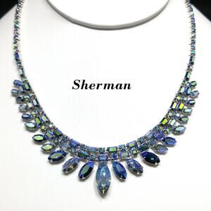 Sherman 1950s–60s Blue Aurora Borealis Rhinestone Necklace